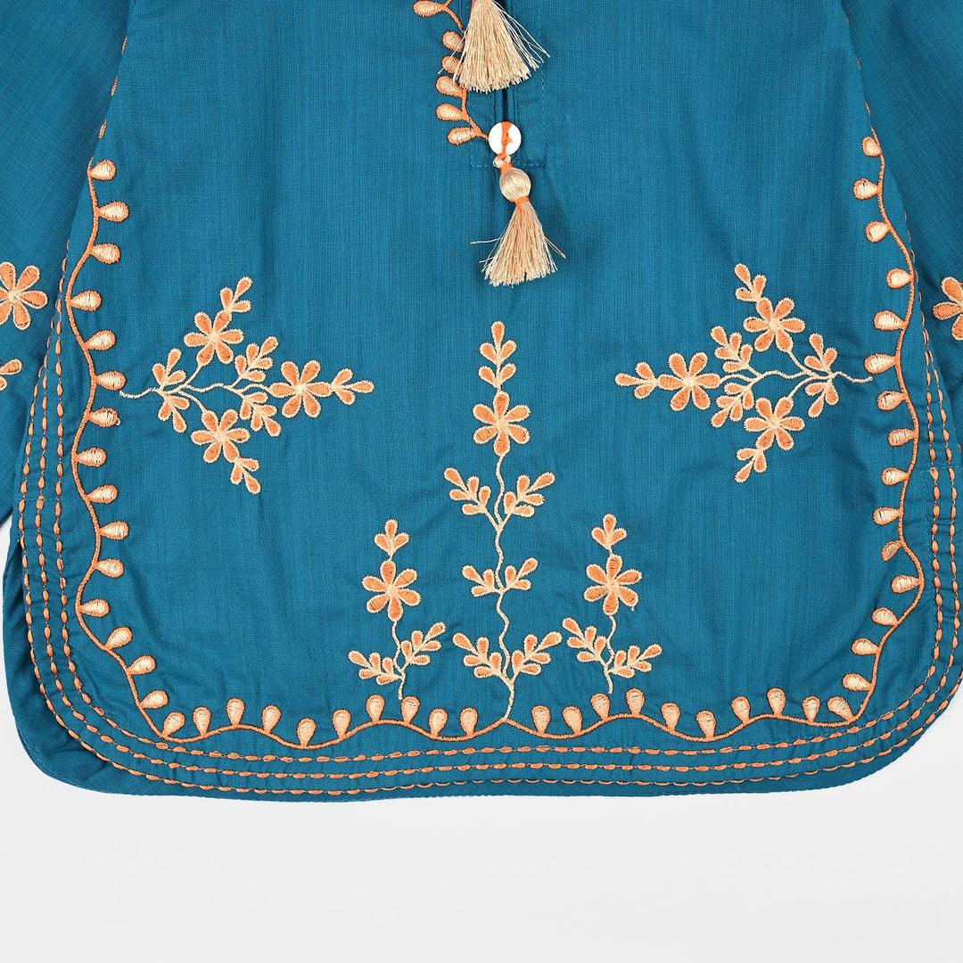 Girls Cotton Slub EMB 2 Pc Suit Noori-BLUE