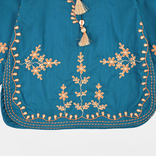 Girls Cotton Slub EMB 2 Pc Suit Noori-BLUE