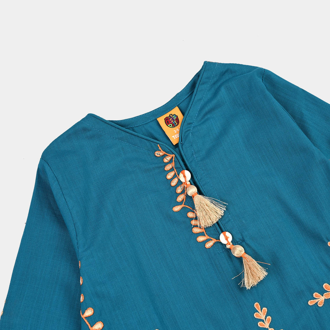 Girls Cotton Slub EMB 2 Pc Suit Noori-BLUE