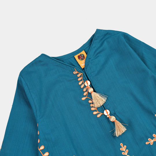 Girls Cotton Slub EMB 2 Pc Suit Noori-BLUE