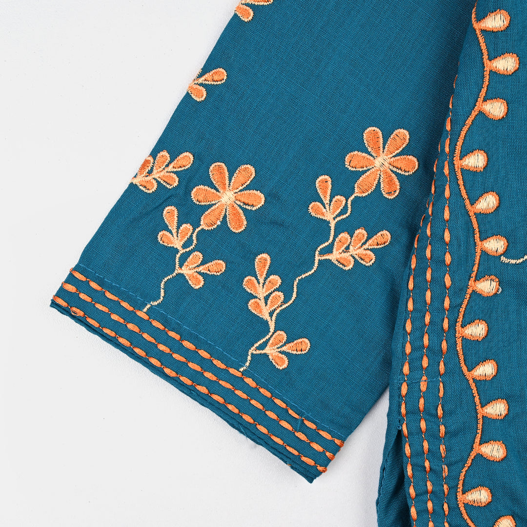 Girls Cotton Slub EMB 2 Pc Suit Noori-BLUE