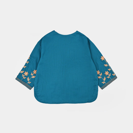 Girls Cotton Slub EMB 2 Pc Suit Noori-BLUE