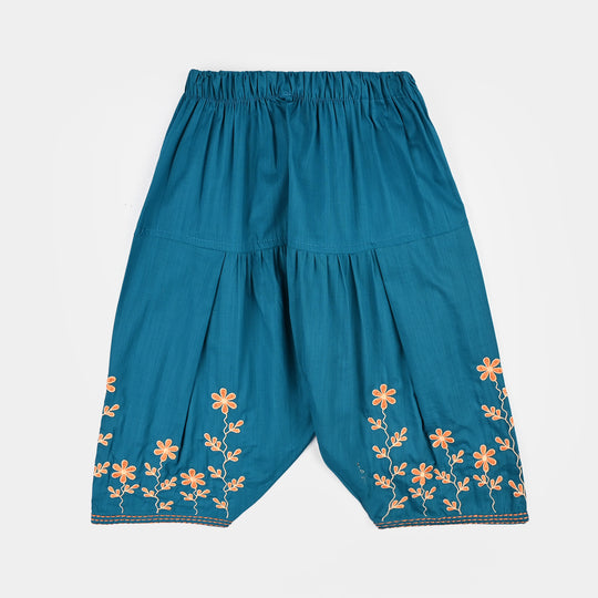 Girls Cotton Slub EMB 2 Pc Suit Noori-BLUE