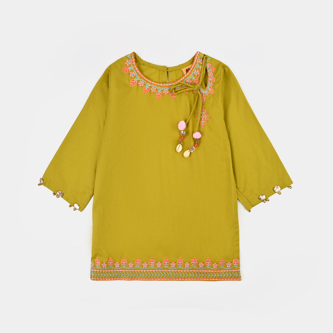 Girls Cotton Emb 2Piece Sada Bahar- Olive Green