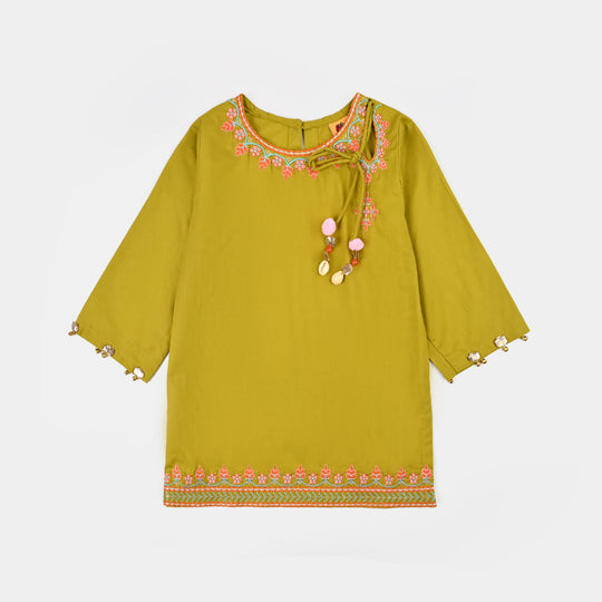 Girls Cotton Emb 2Piece Sada Bahar- Olive Green