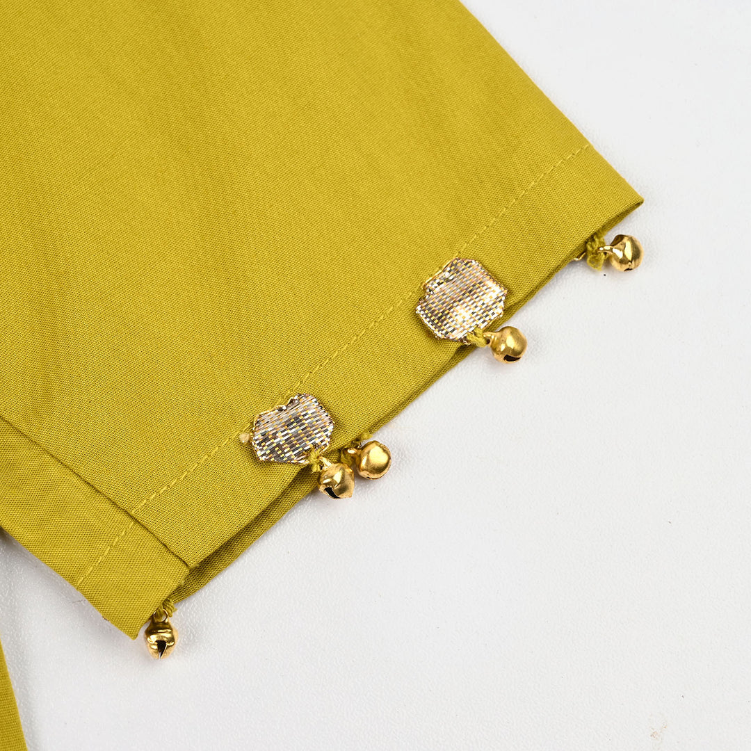 Girls Cotton Emb 2Piece Sada Bahar- Olive Green