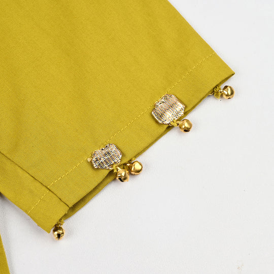 Girls Cotton Emb 2Piece Sada Bahar- Olive Green