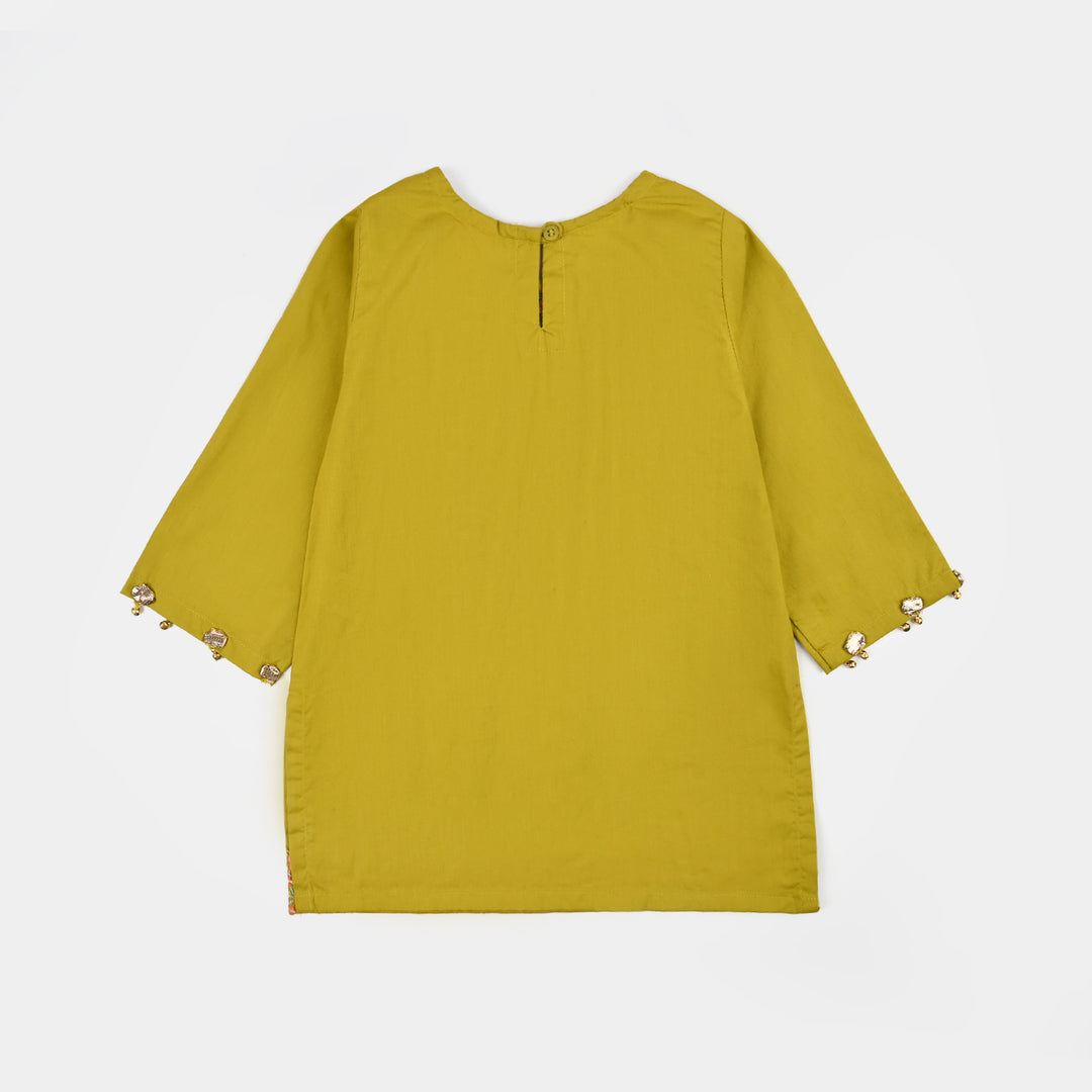 Girls Cotton Emb 2Piece Sada Bahar- Olive Green