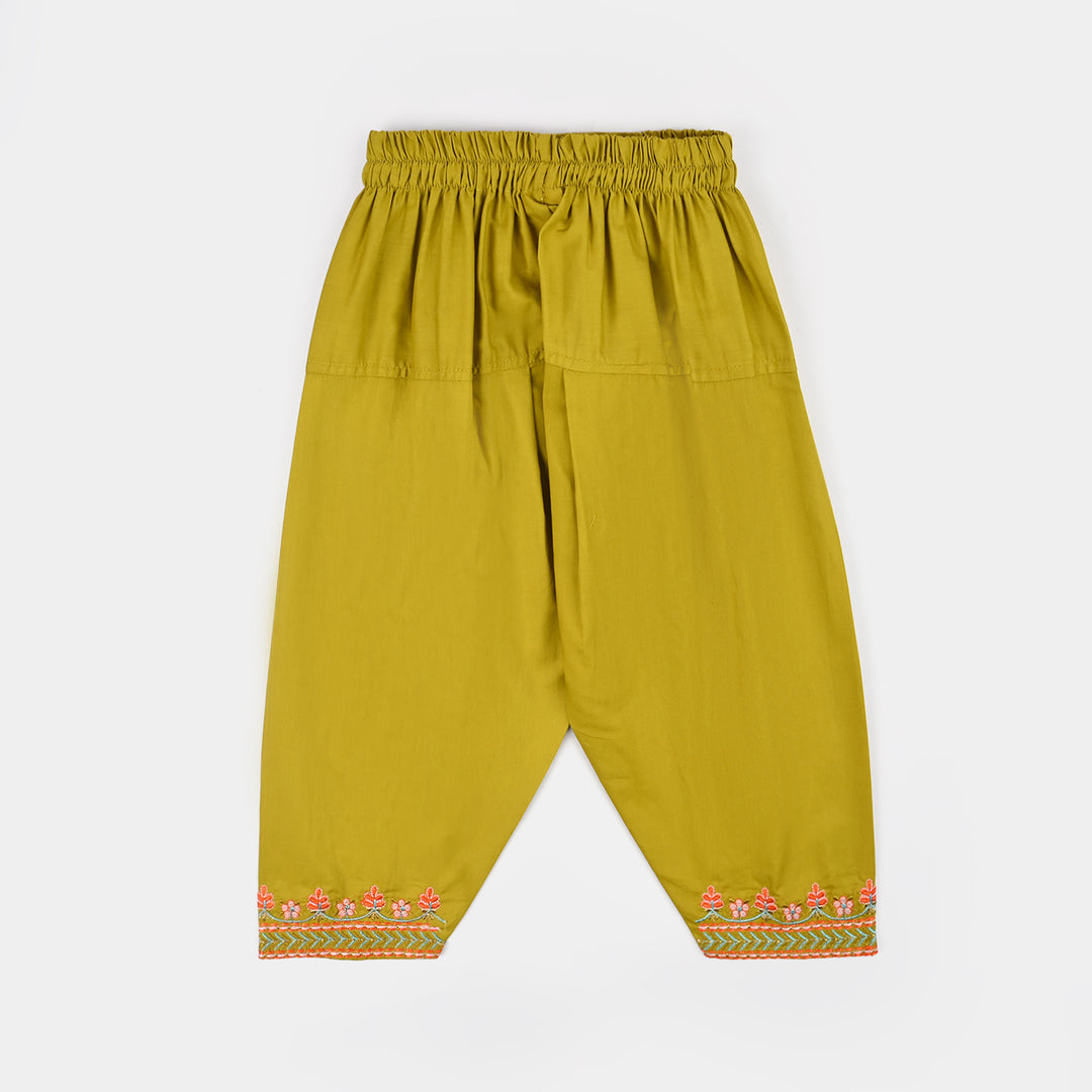 Girls Cotton Emb 2Piece Sada Bahar- Olive Green