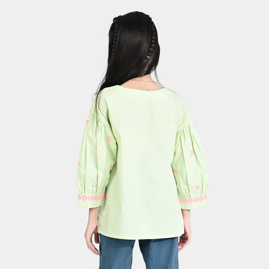 Girls Oxford Emb Top Cross Green-Mint.Green