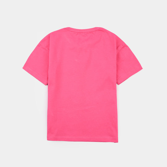 Girls Jersey/Terry T-Shirt (Just Chill) - Hot Pink