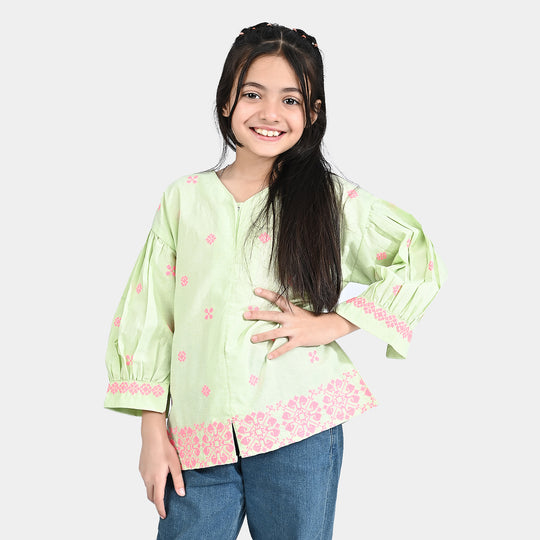 Girls Oxford Emb Top Cross Green-Mint.Green