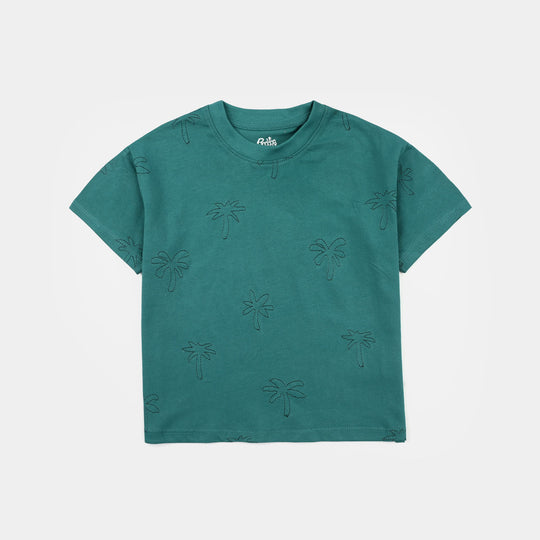 Boys Jersey/Terry T-Shirt (Dotted Palm Trees) - Green