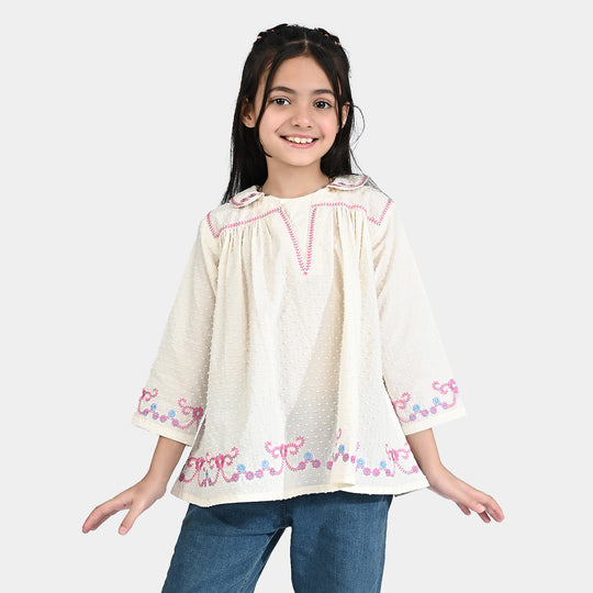 Girls Emb Top Dreamy-White