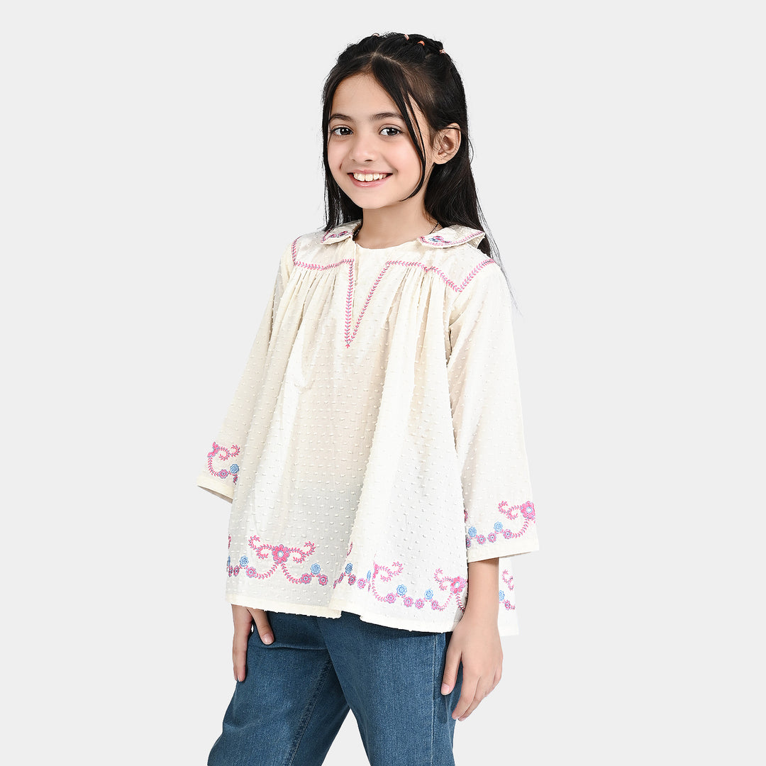 Girls Emb Top Dreamy-White