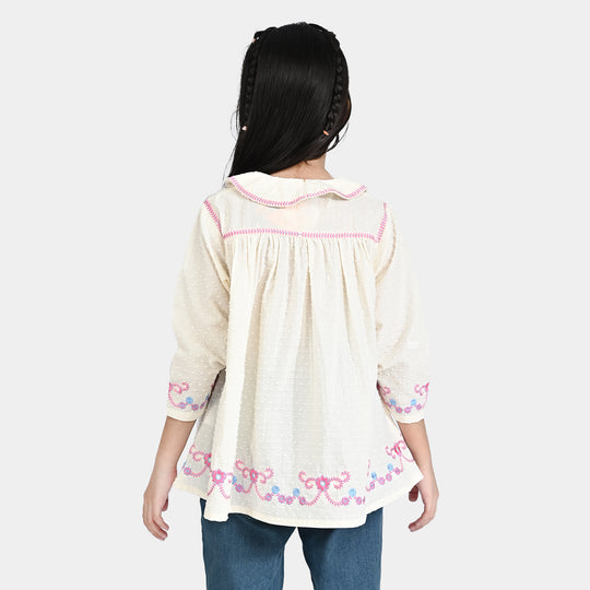 Girls Emb Top Dreamy-White