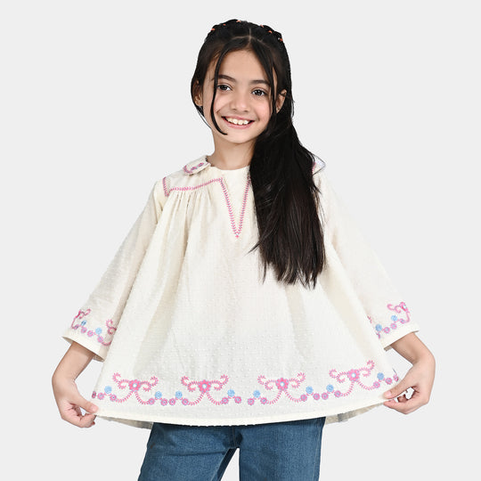 Girls Emb Top Dreamy-White