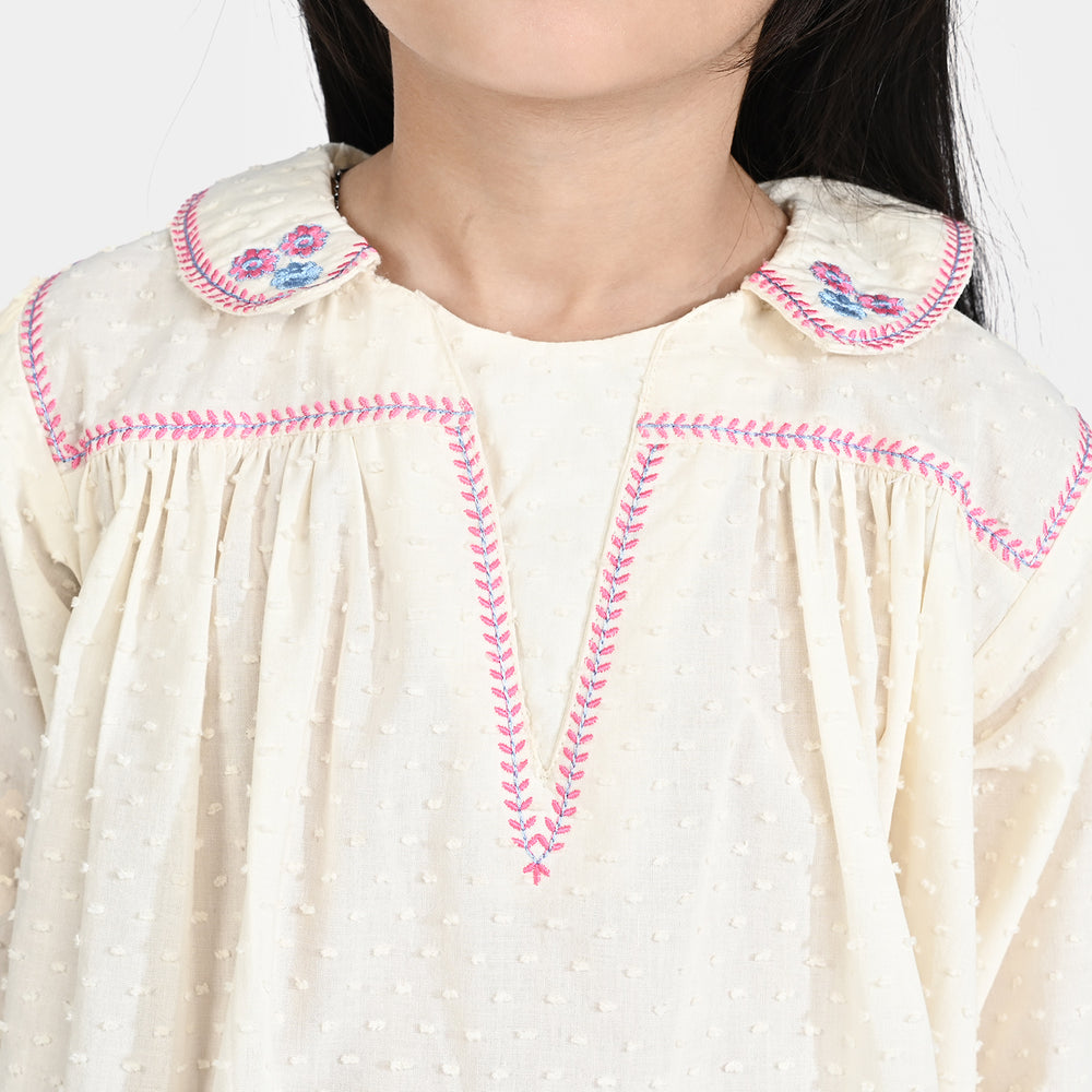 Girls Emb Top Dreamy-White