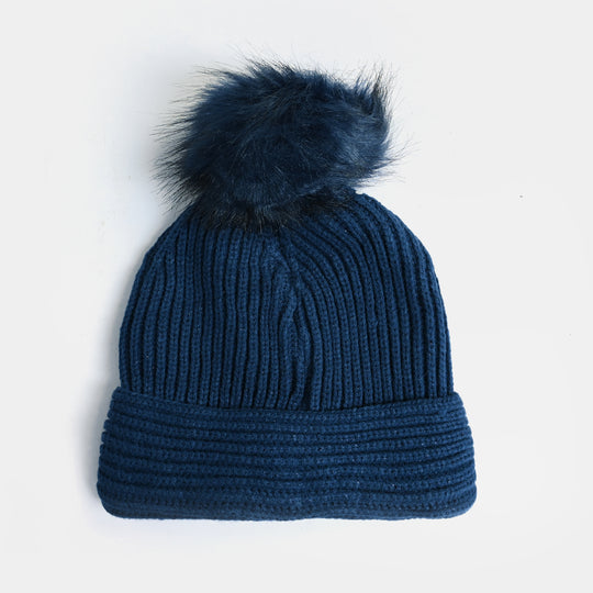 Girls Acrylic Woolen Cap-Cabling-Blue