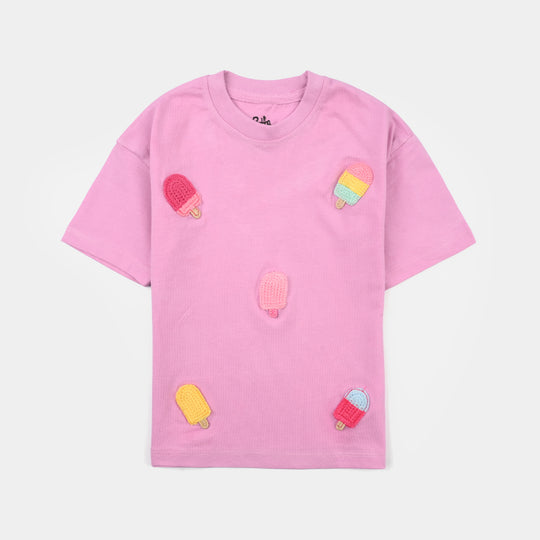 Girls Jersey/Terry T-Shirt (Ice Cream) - Pink