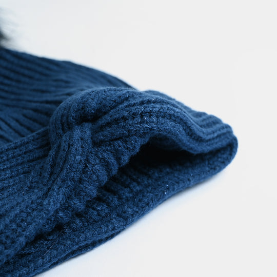 Girls Acrylic Woolen Cap-Cabling-Blue