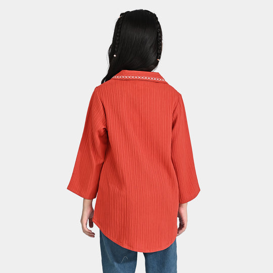 Girls Poly Cotton Emb Top Dahlia-Rust