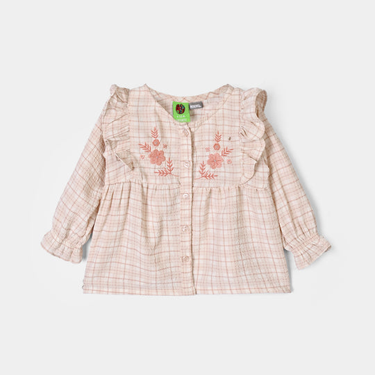 Infant Girls Poly Crinkle 2Pc Suit-CHECKERED-White.Brown.Check