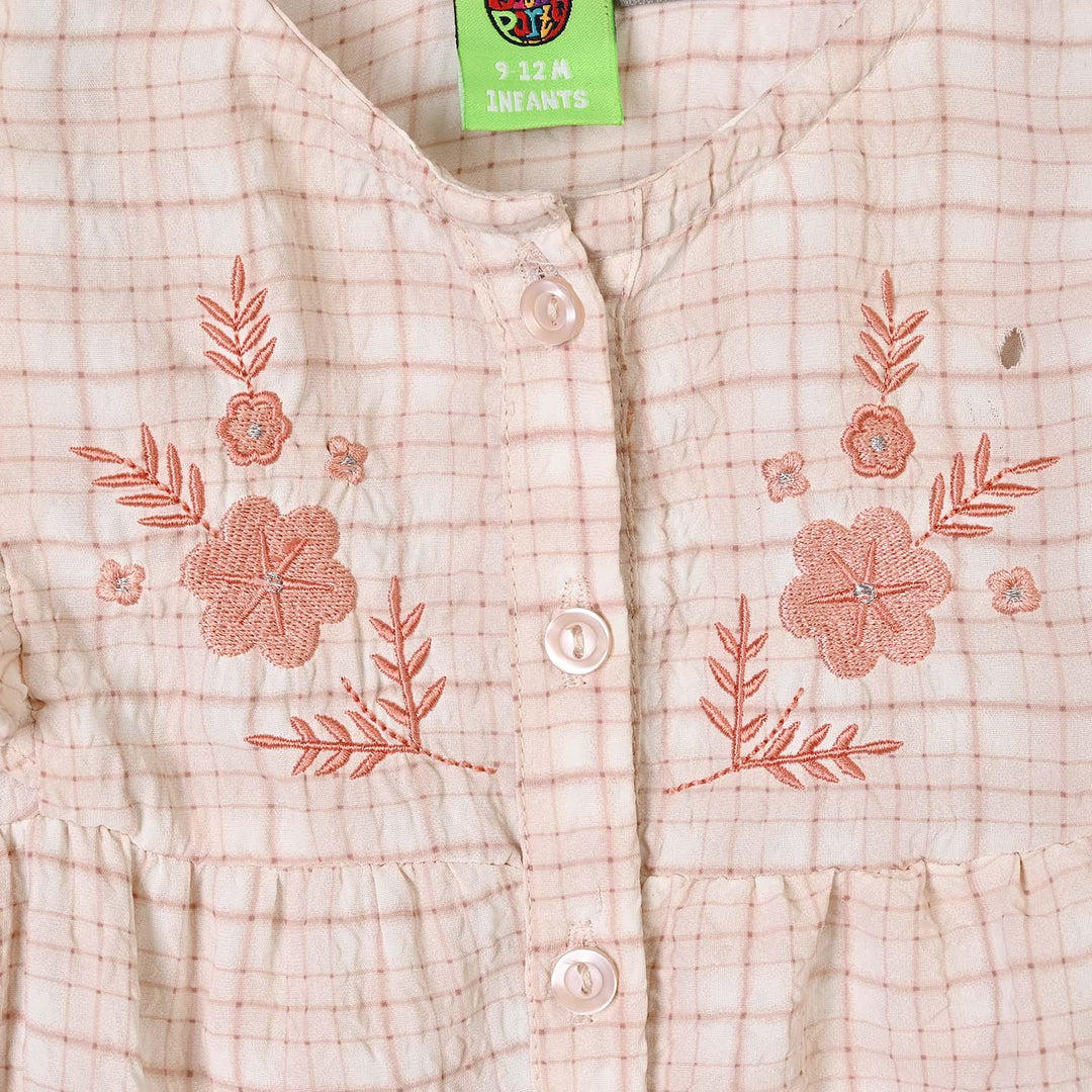 Infant Girls Poly Crinkle 2Pc Suit-CHECKERED-White.Brown.Check