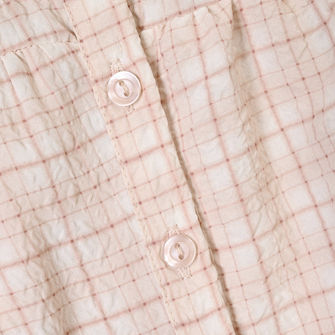 Infant Girls Poly Crinkle 2Pc Suit-CHECKERED-White.Brown.Check