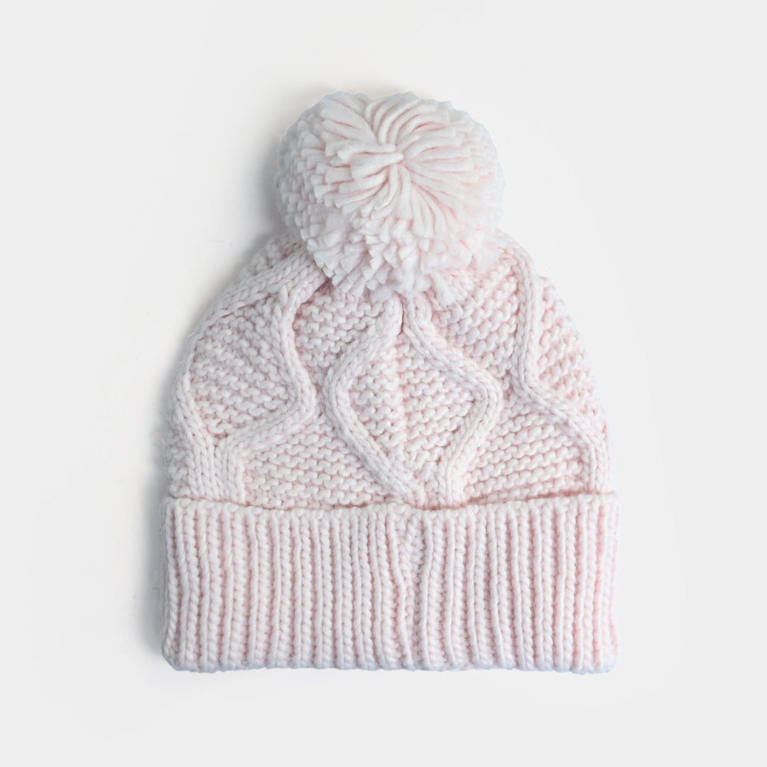 Girls Acrylic Woolen Cap-Tribe-LT.Pink
