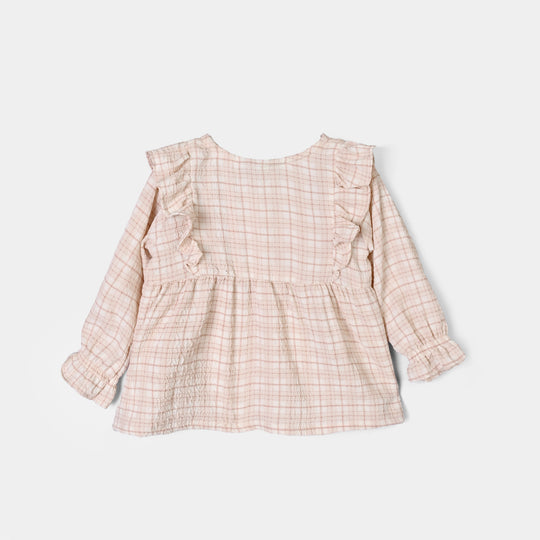 Infant Girls Poly Crinkle 2Pc Suit-CHECKERED-White.Brown.Check