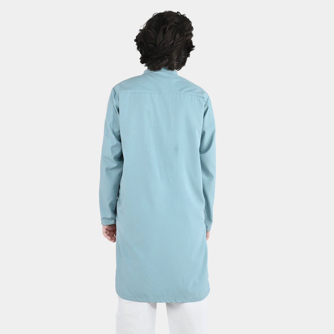 Boys Poly Viscose Embroidered Kurta (Pleasant) - Sky Grey