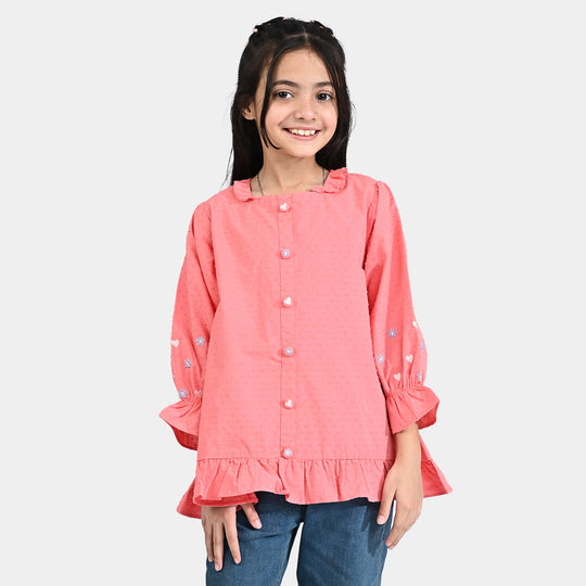 Girls Emb Top Hearts And Flowers-Pink