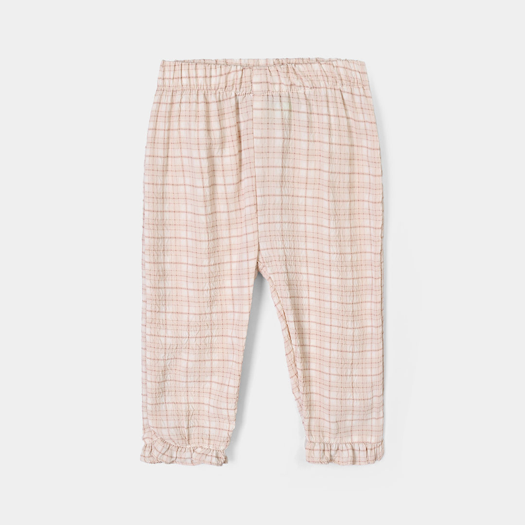 Infant Girls Poly Crinkle 2Pc Suit-CHECKERED-White.Brown.Check