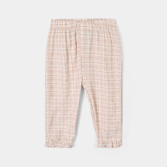 Infant Girls Poly Crinkle 2Pc Suit-CHECKERED-White.Brown.Check