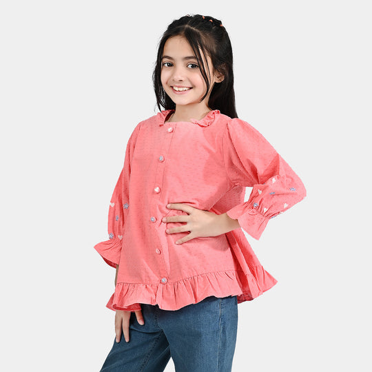 Girls Emb Top Hearts And Flowers-Pink