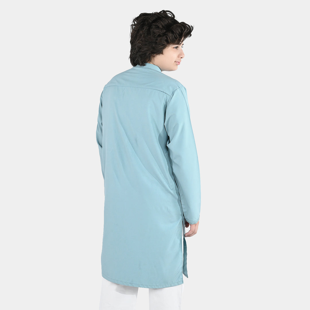 Boys Poly Viscose Embroidered Kurta (Pleasant) - Sky Grey