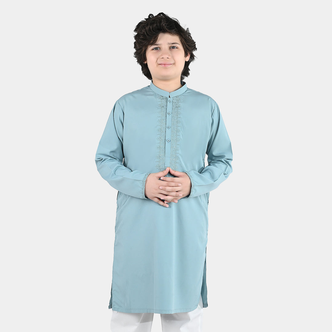 Boys Poly Viscose Embroidered Kurta (Pleasant) - Sky Grey