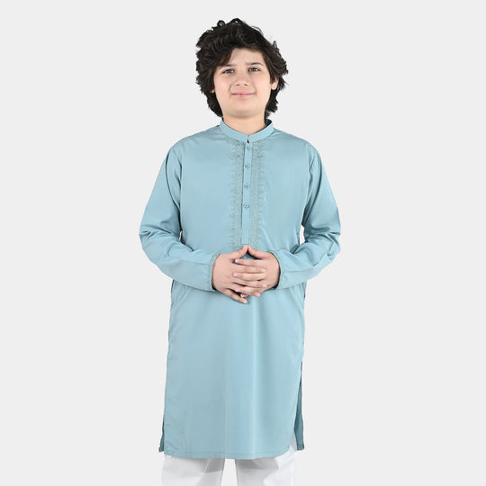 Boys Poly Viscose Embroidered Kurta (Pleasant) - Sky Grey
