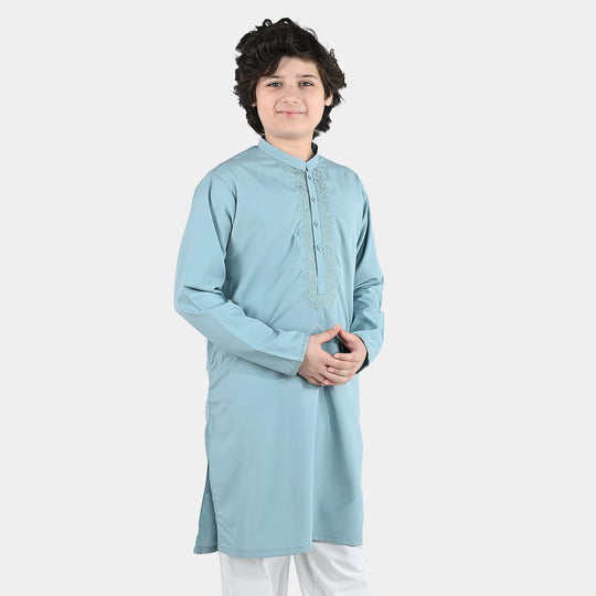 Boys Poly Viscose Embroidered Kurta (Pleasant) - Sky Grey