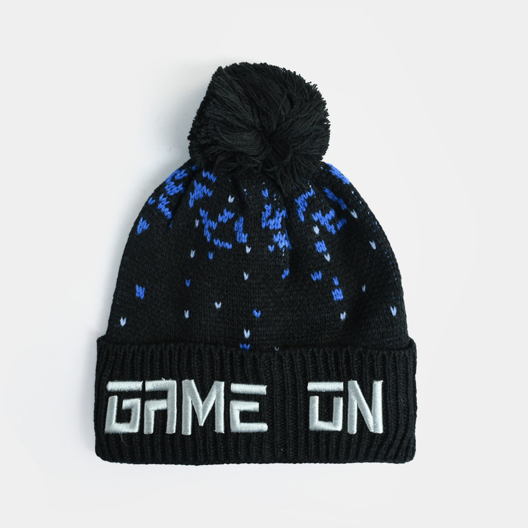 Boys Acrylic Woolen Cap-Game On-BLACK