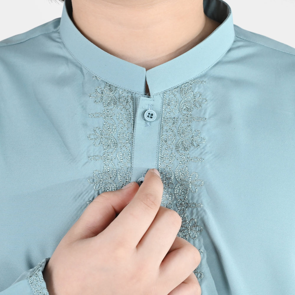 Boys Poly Viscose Embroidered Kurta (Pleasant) - Sky Grey