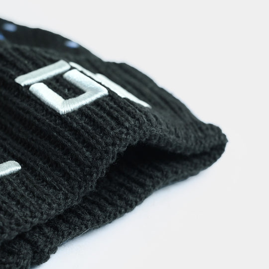 Boys Acrylic Woolen Cap-Game On-BLACK