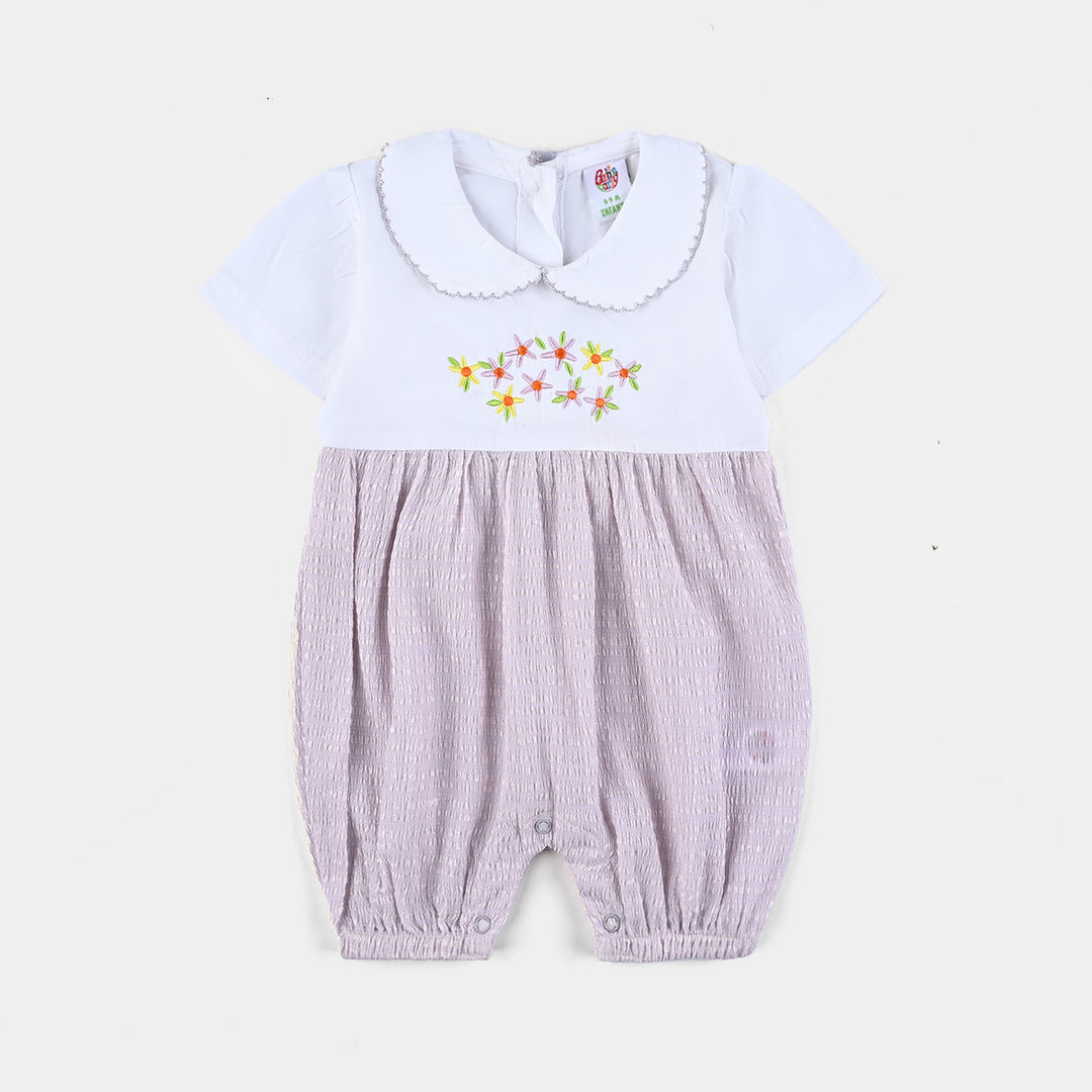 Girls Woven Romper Flower Bunch-White