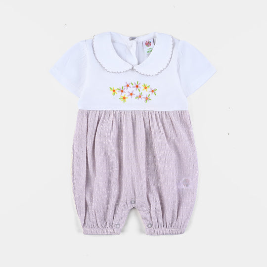 Girls Woven Romper Flower Bunch-White