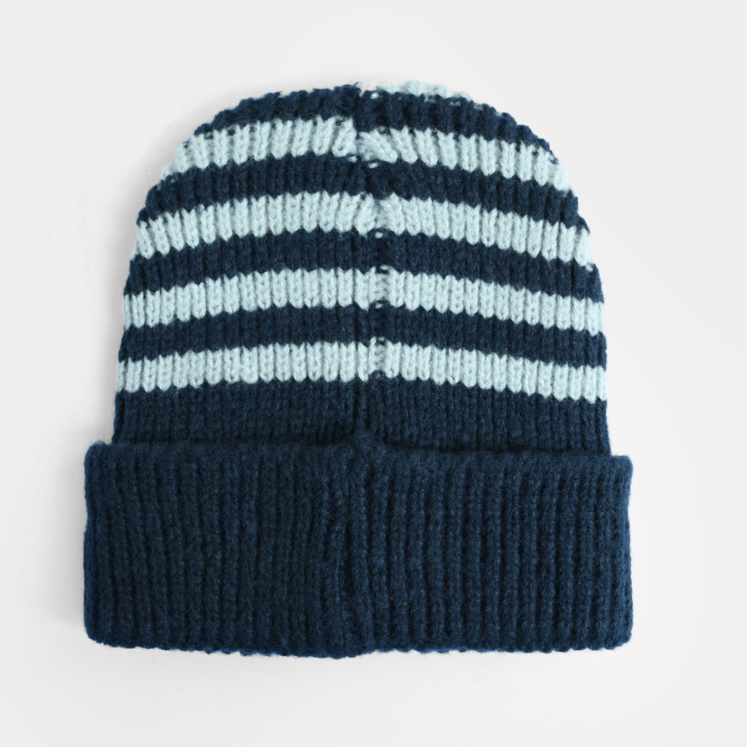 Boys Acrylic Woolen Cap-Grey Stripe