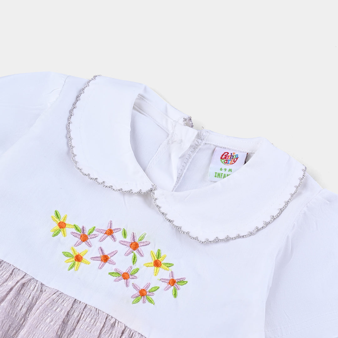 Girls Woven Romper Flower Bunch-White