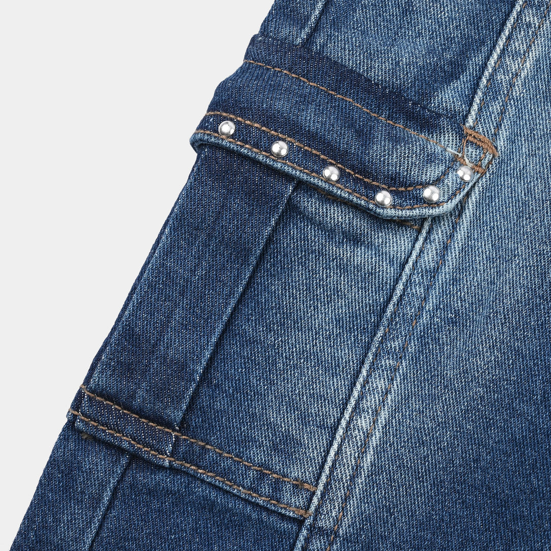 Girls Denim Viscose Pants - Dark Blue