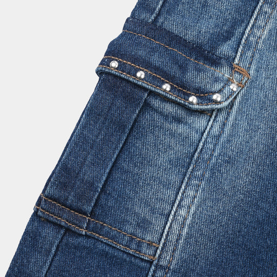 Girls Denim Viscose Pants - Dark Blue