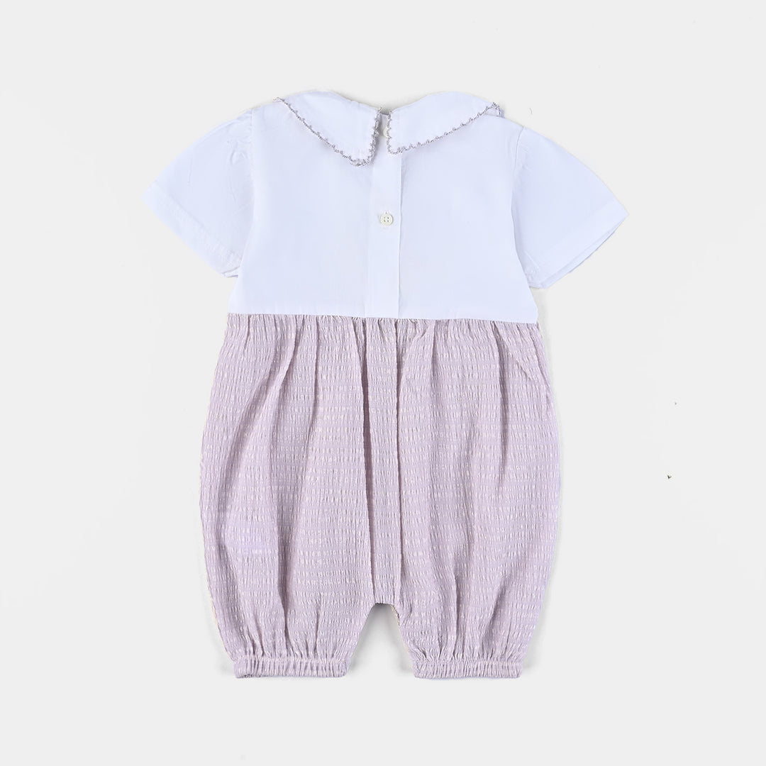 Girls Woven Romper Flower Bunch-White